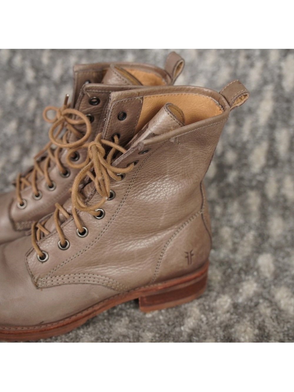 Frye Veronica Flex Combat Boots Womens Size 7.5 B Gray Beige Leather Mexico Made - Picture 11 of 15